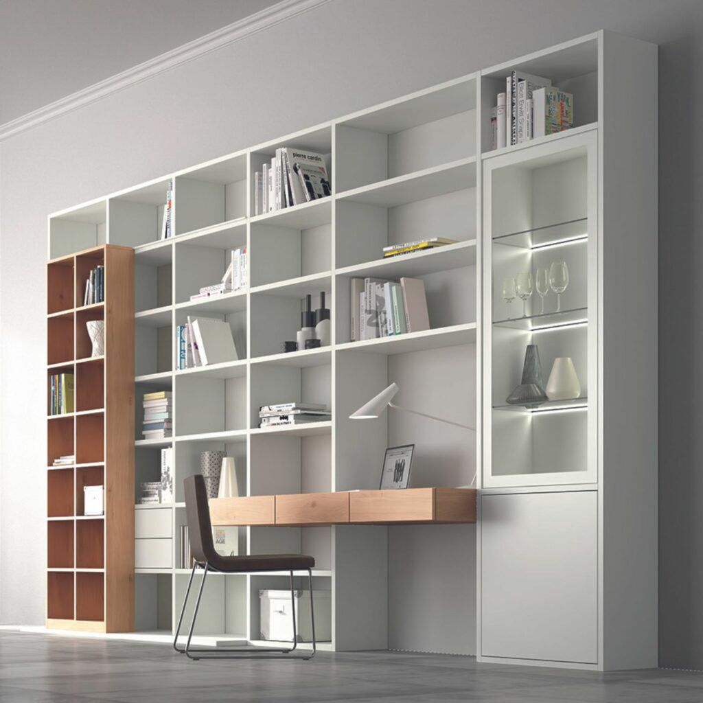 Sudbrock Möbel Sinus Regal weiß braun mit Schreibtisch