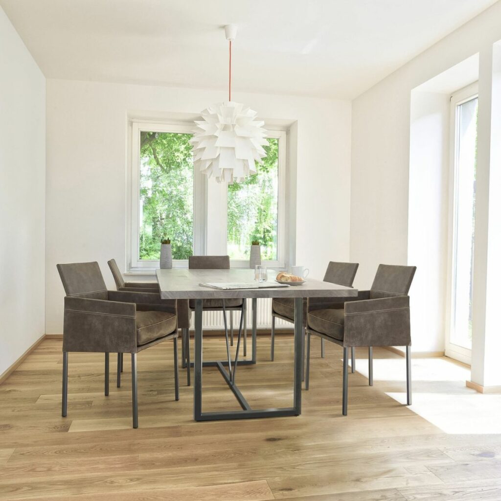 KFF Stuhl Texas Leder grau mit Esstisch