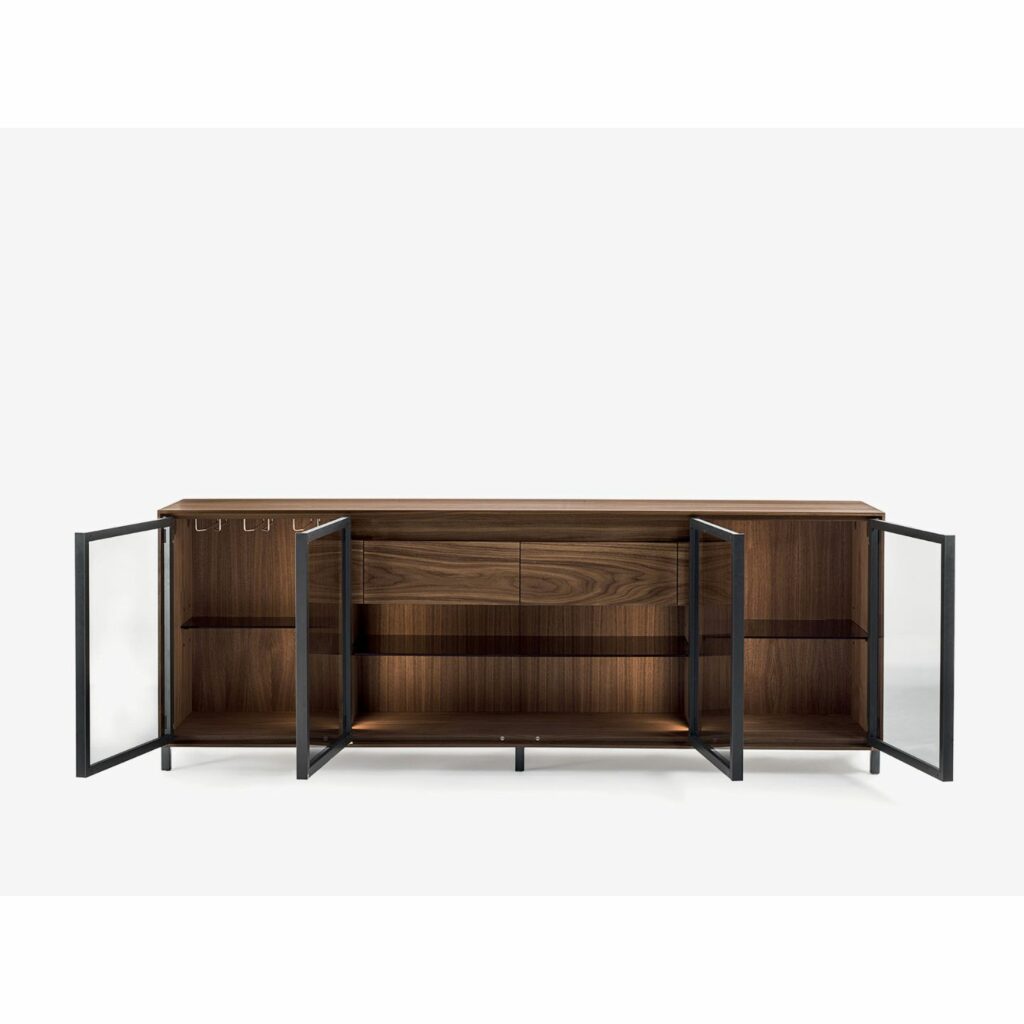 Riva1920 Sideboard Pandora Glass Türen geöffnet von vorne