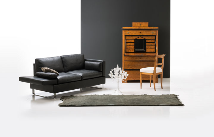Brühl Sofa Alba Zweisitzer Leder schwarz