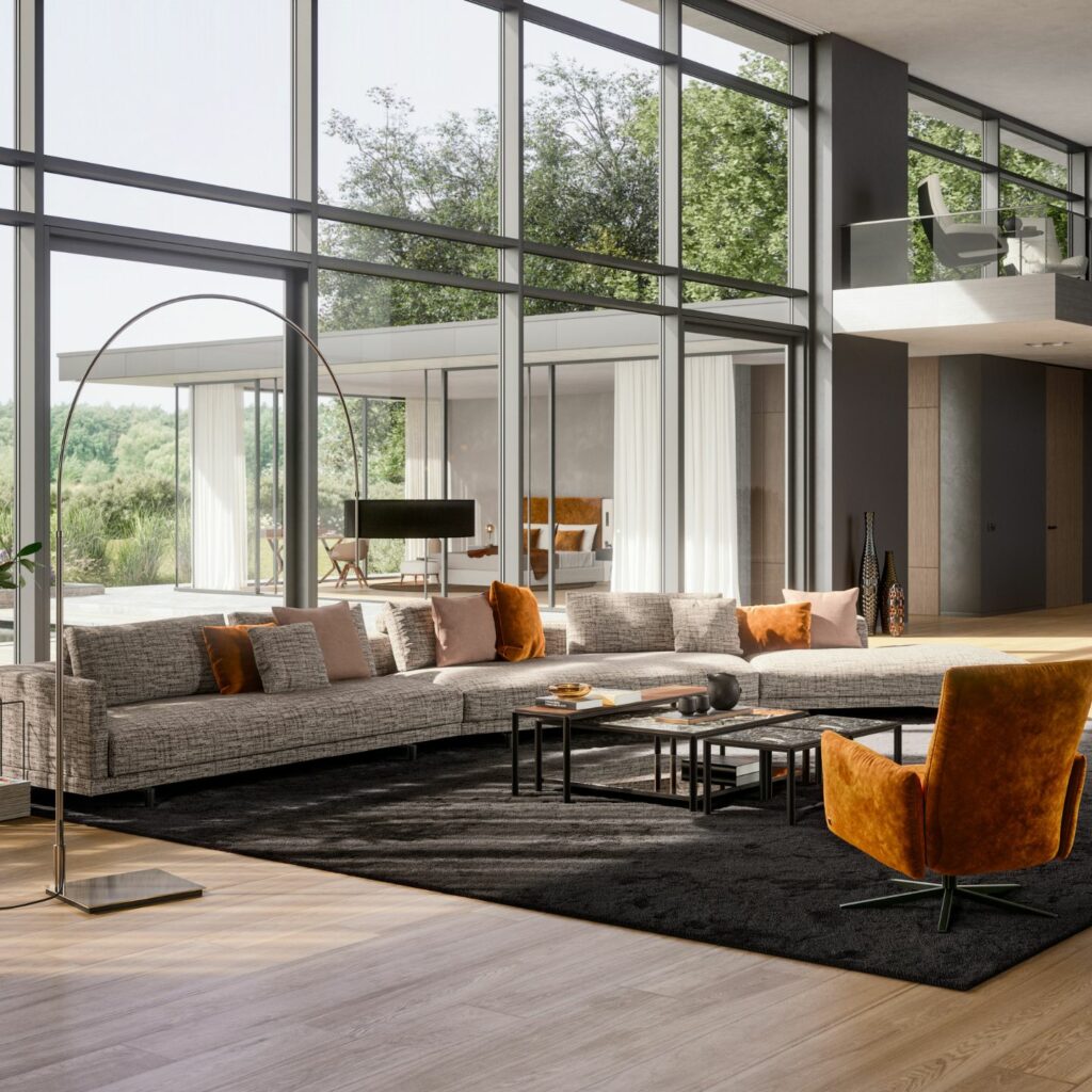 Bielefelder Werkstaetten Sofa Long Island Stoff grau meliert