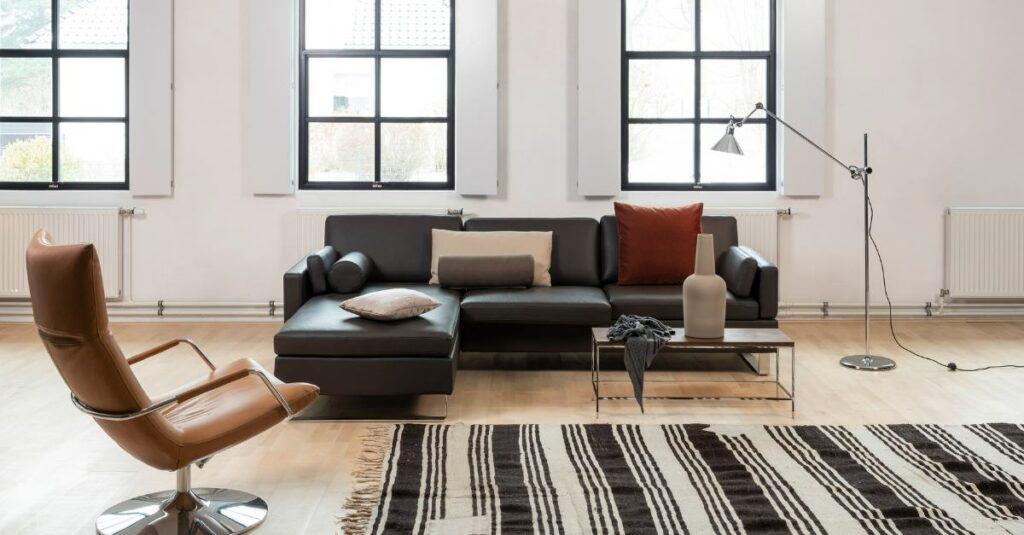 Brühl Sofa Alba Leder schwarz mit Recamiere