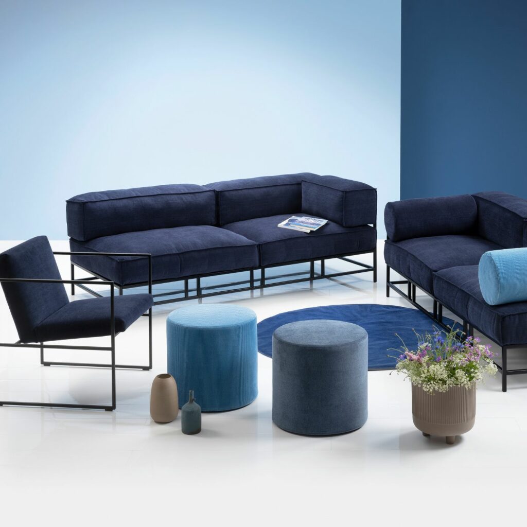 Brühl Sofa Easy Pieces Forever Stoff blau mit Einzelsessel