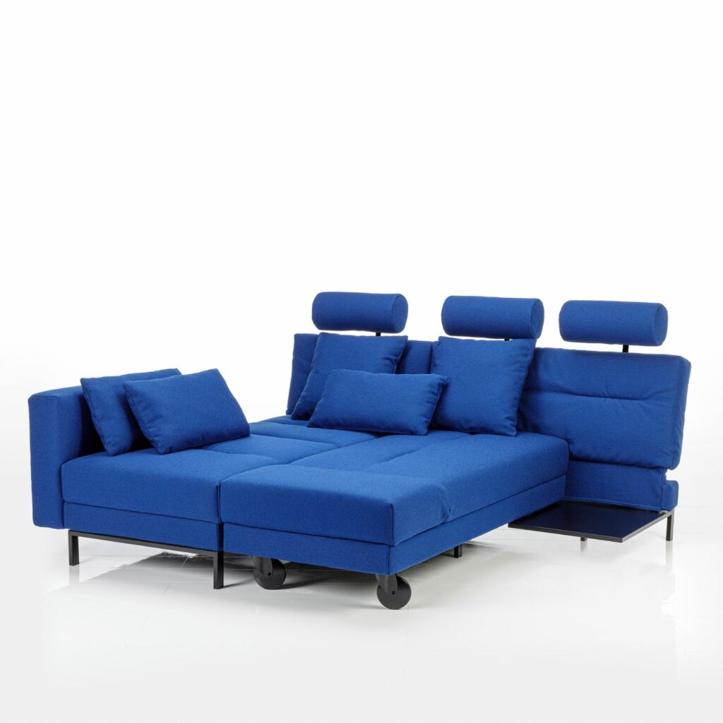 Brühl Sofa Schlafsofa Four Two blau Liegefläche mit Kopfstützen seitlich