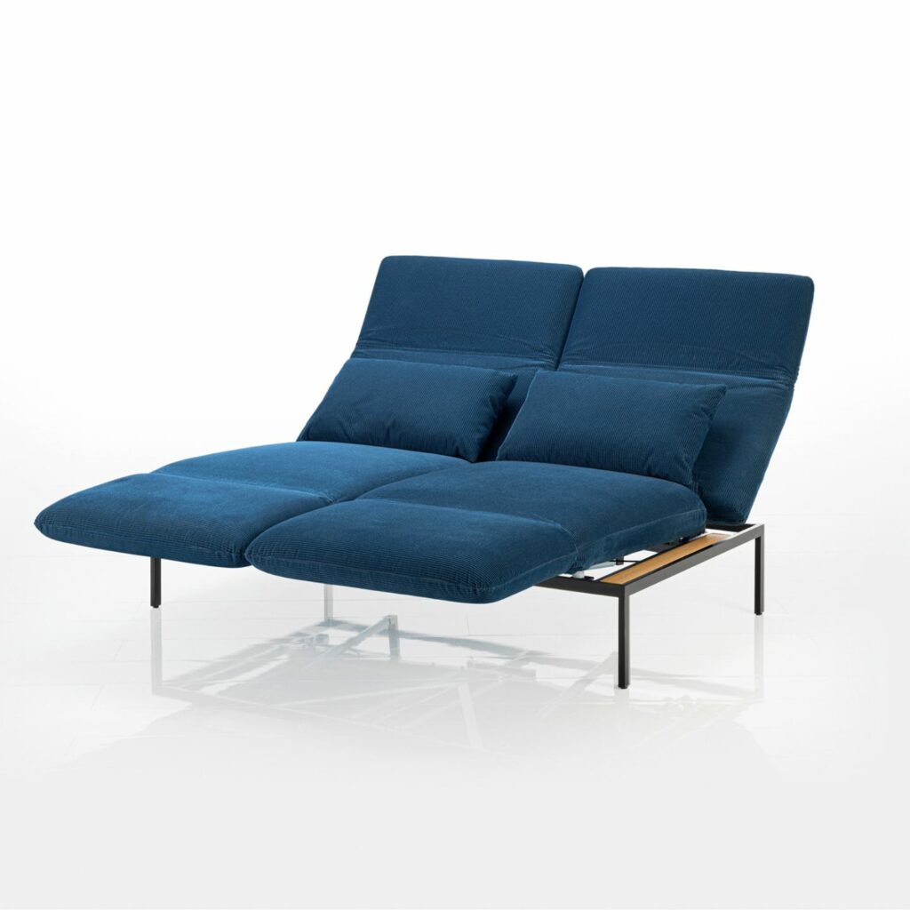 brühl Sofa roro Zweisitzer blau Stoff zwei Fußstützen
