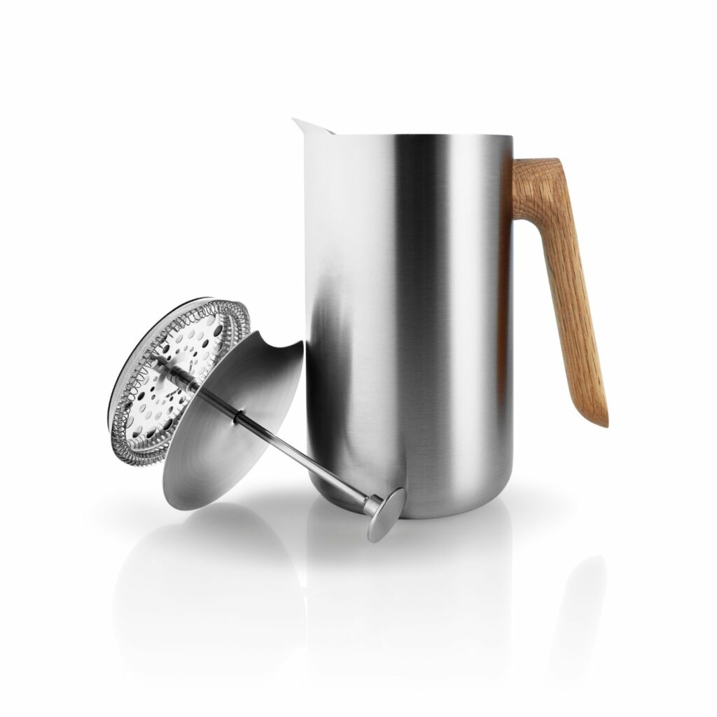 Eva Solo Cafeterie Kaffee Stempelkanne silber mit Holzgriff