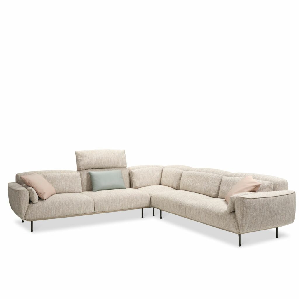 Jori Sofa Eden Ecksofa Lounge Stoff beige meliert mit Kopfstütze