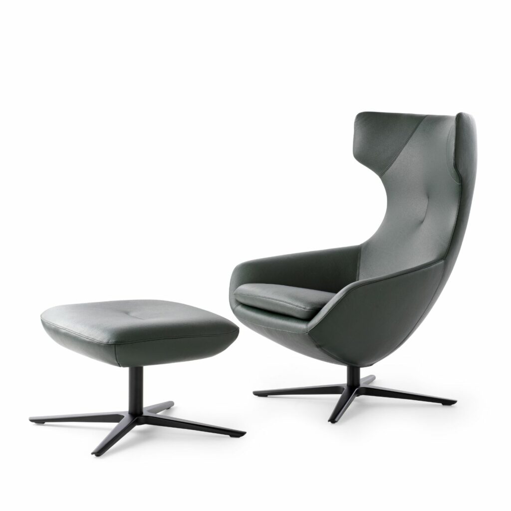 Leolux Drehsessel Caruzzo Leder schwarz mit Hocker Fine