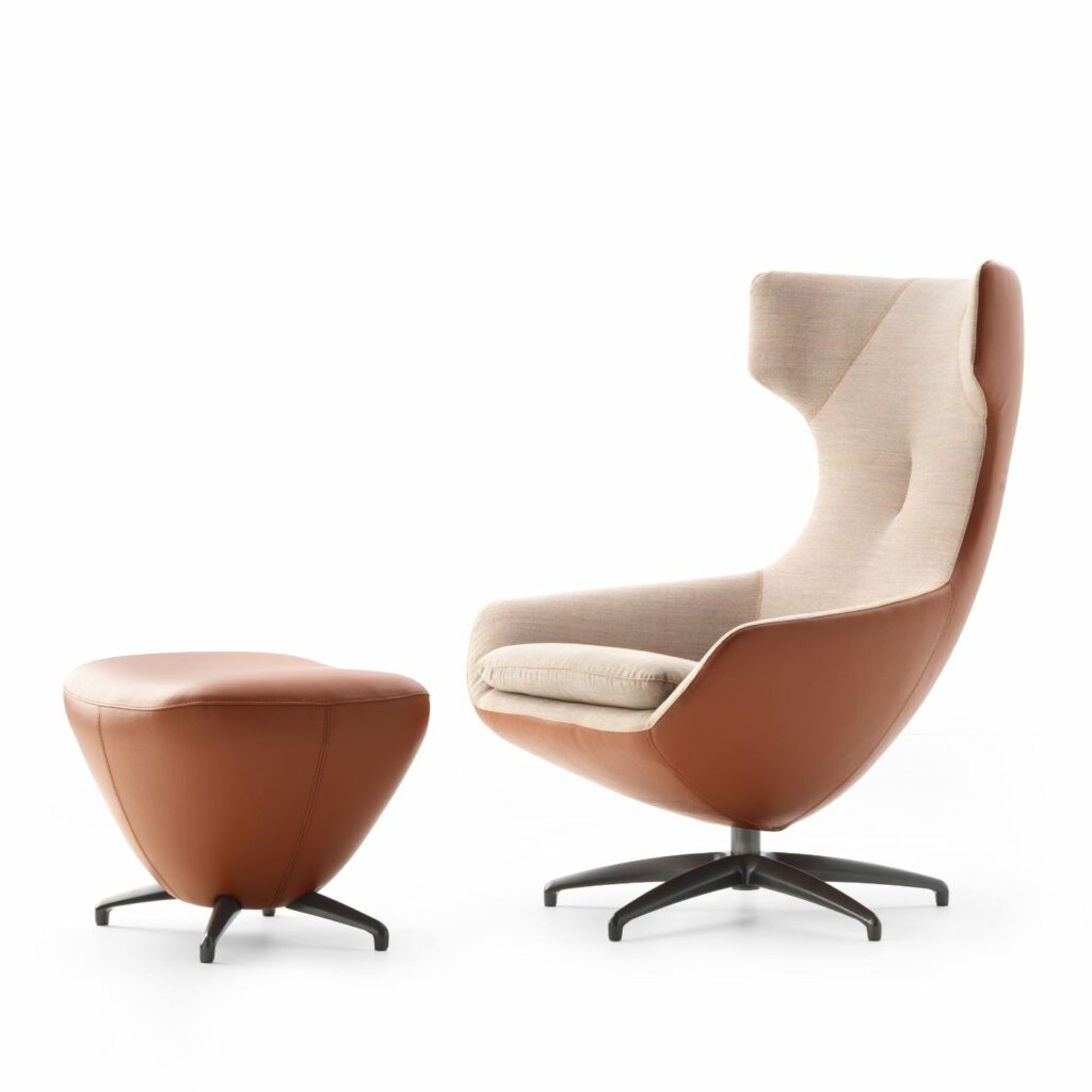 Leolux Drehsessel Caruzzo Kombination Stoff und Leder mit Hocker Forte