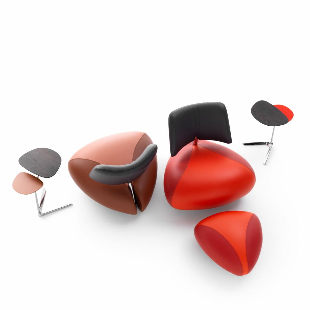 Leolux Sessel Pallone rot braun mit Beistelltischen