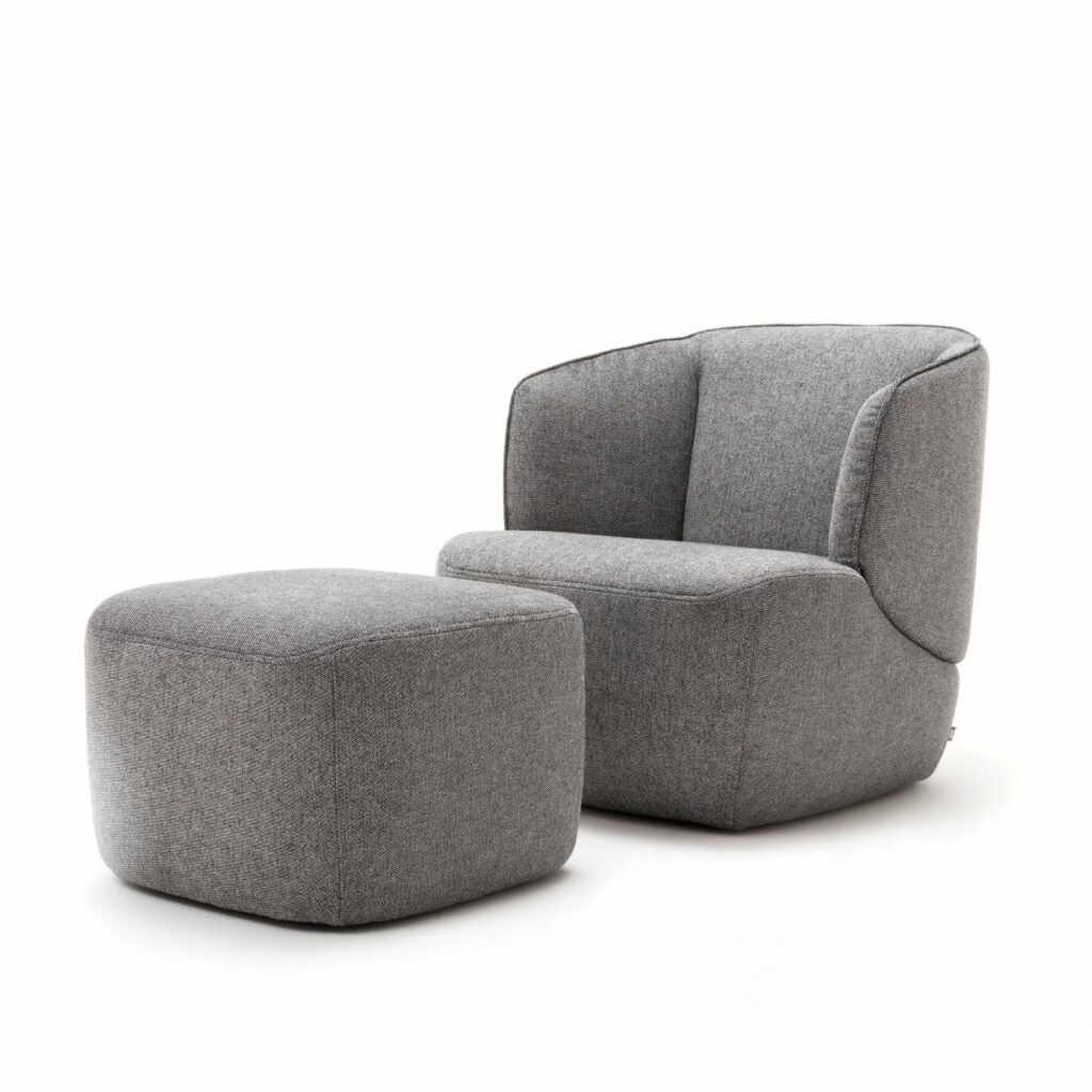 Rolf Benz Sessel 385 grau mit Hocker