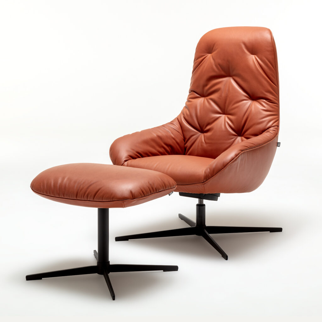 Rolf Benz MEG soft Leder braun mit Hocker