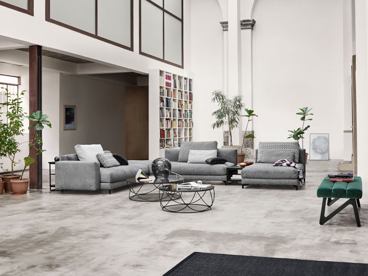 Rolf Benz Sofa Ecksofa Nuvola Stoff grau mit Beistelltischen