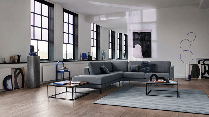 Rolf Benz Ego Ecksofa Stoff dunkelgrau Gestell schwarz