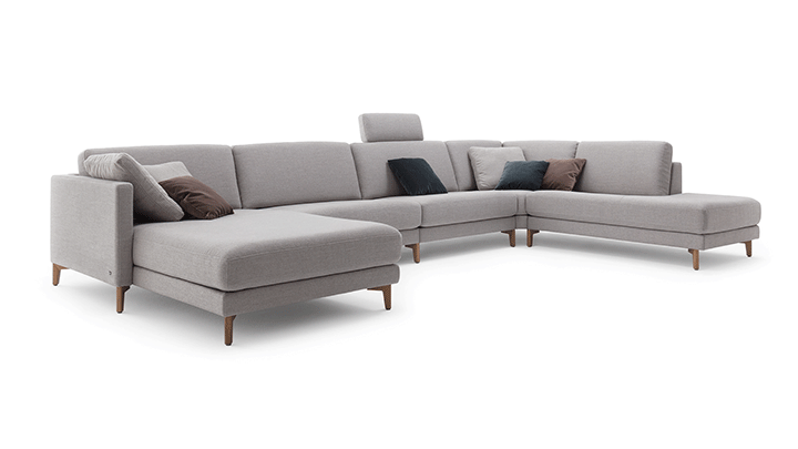 Rolf Benz Ego Ecksofa Stoff hellgrau Gestell Holz